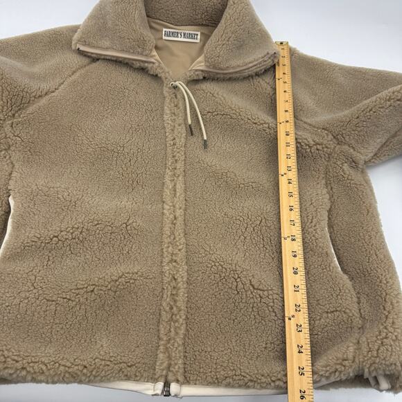 FARMER'S MARKET Mens Fleece Full Zip Jacket Size M Oversized Boxy Cotton Linen - Picture 7 of 7